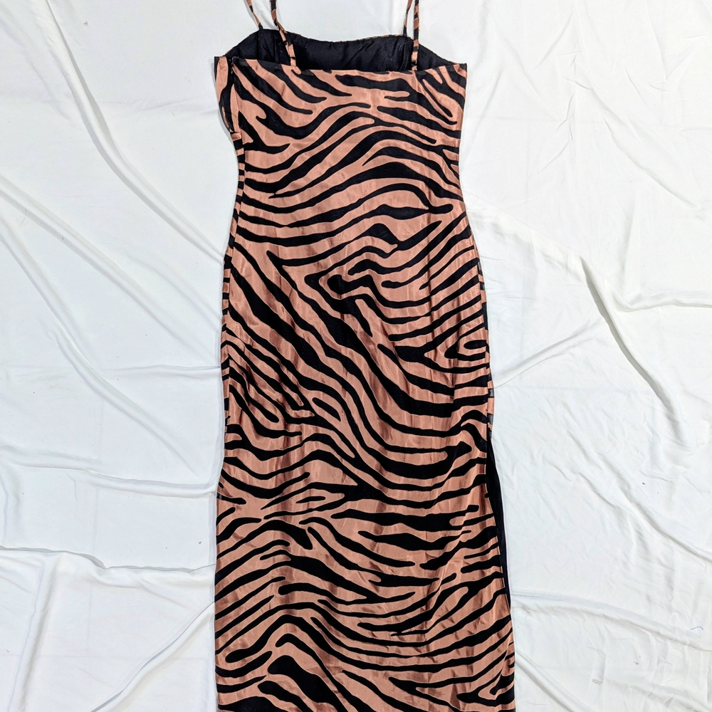 Hutch Pink and Black Zebra-Print Midi Slip Dress with Side Slit - Picture 6 of 7